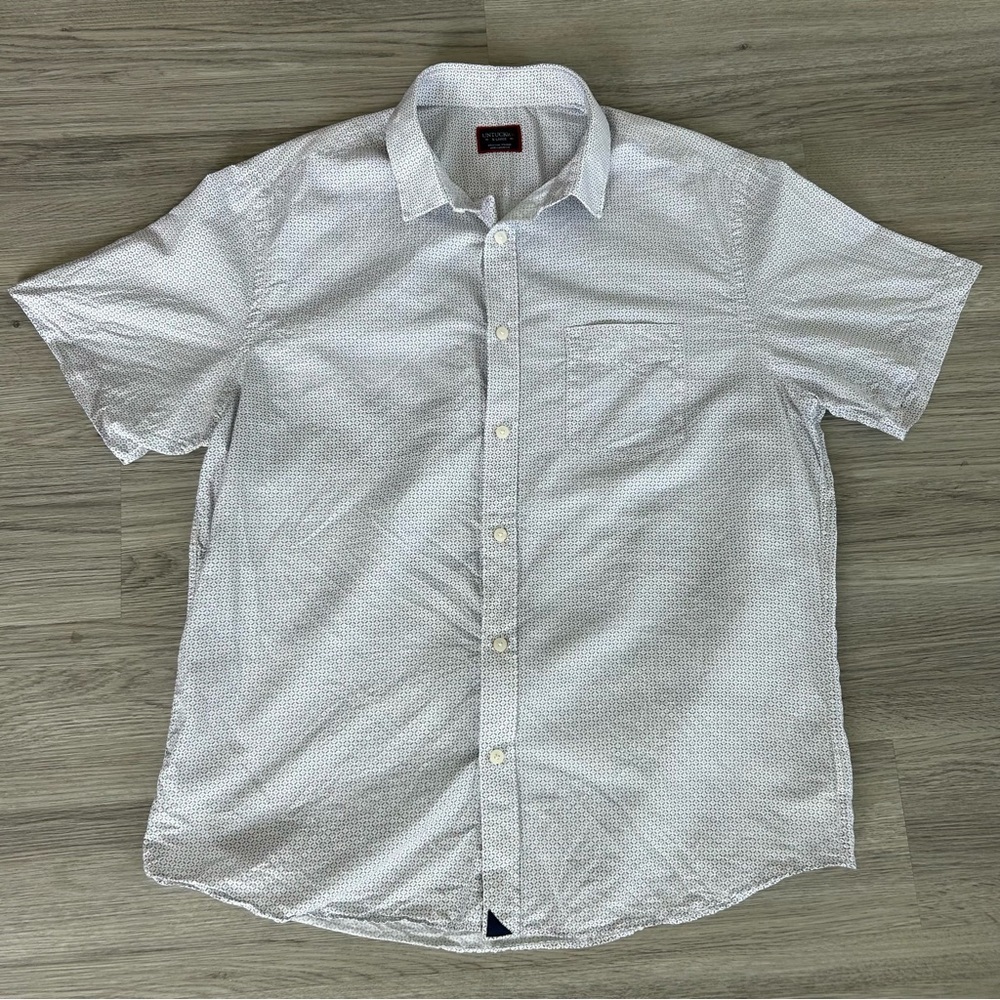 UNTUCKit White and Blue Penedes Regular Fit Linen Blend Button Down Shirt Sz. XL
